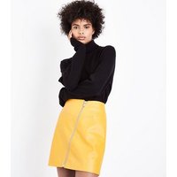 Yellow Asymmetric Leather-Look Mini Skirt New Look
