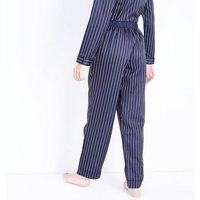 Blue Stripe Satin Pyjama Bottoms New Look