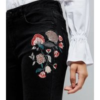 Black Floral Embroidered Skinny Jenna Jeans New Look