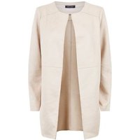 Pink Suedette Collarless Longline Jacket New Look