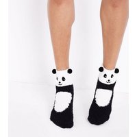 Black Panda Boucle Slipper Socks New Look