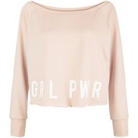 Shell Pink Grl Pwr Print Sports Sweatshirt New Look