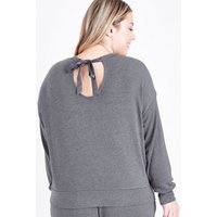 Curves Dark Grey Satin Bow Back Pyjama Sweatshirt New Look