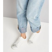 White Embellished Toe Lace Up Trainers New Look