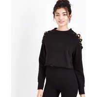 Black Lace Up Sports Sweatshirt New Look