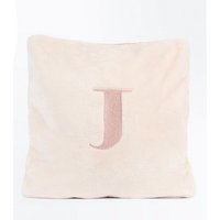 Pink Embroidered J Initial Cushion New Look