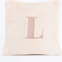 Pink Embroidered L Initial Cushion New Look