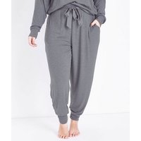 Curves Dark Grey Satin Belt Pyjama Joggers New Look
