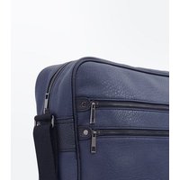 Navy Double Zip Messenger Bag New Look