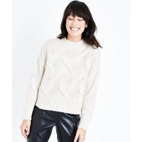 Stone High Neck Cable Knit Jumper New Look