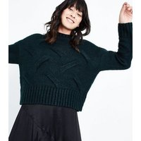 Dark Green High Neck Cable Knit Jumper New Look