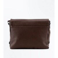 Dark Brown Double Zip Messenger Bag New Look