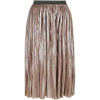 Mela Pink Metallic Pleated Midi Skirt New Look