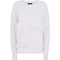 Cream Cable Knit Fringe Trim Jumper New Look