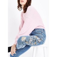 Blue Floral Embroidered Skinny Jenna Jeans New Look