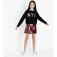 Teens NYC Black Sequin Embellished Slogan Jumper New Look