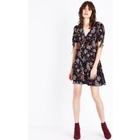 Black Floral Frill And Lace Trim Tea Dress New Look