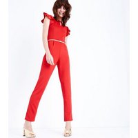 Pink Vanilla Red Frill Sleeve Jumpsuit New Look