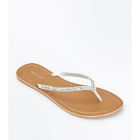 Silver Embellished Toe Post Sandals New Look