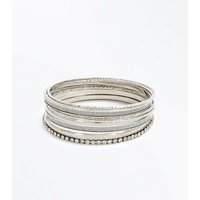 Silver Diamante Embellished Bangle Pack New Look