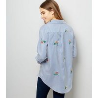 Cameo Rose Navy Stripe Floral Embroidered Shirt New Look