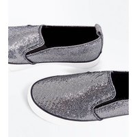 Teens Pewter Glitter Slip On Trainers New Look