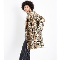 Parisian Stone Leopard Print Faux Fur Coat New Look