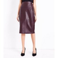 Burgundy Seam Detail Leather-Look Pencil Skirt New Look
