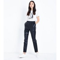 Noisy May Black Leather-Look Zip Front Trousers New Look