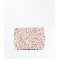 Rose Gold Beaded Flat Clutch Bag New Look