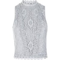 Teens Grey Lace High Neck Sleeveless Top New Look