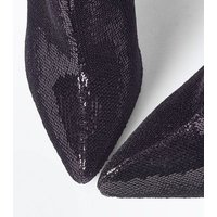 Black Sequin Pointed Stiletto Heeled Boots New Look