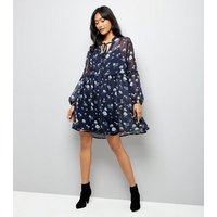 Influence Navy Floral Smock Dress New Look