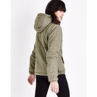 Olive Green Hooded Puffer Jacket New Look