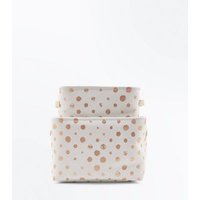 2 Pack White Polka Dot Woven Storage Boxes New Look