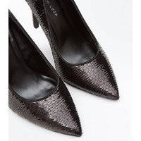 Wide Fit Black Sequin Pointed Court Shoes New Look