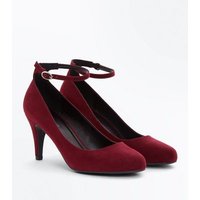 Burgundy Suedette Round Toe Ankle Strap Courts New Look