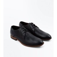 Black Stitch Side Derby Shoes New Look
