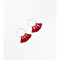 Red Tassel Hoop Bead Earrings New Look