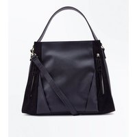 Black Zip Front Contrast Panel Shopper Bag New Look