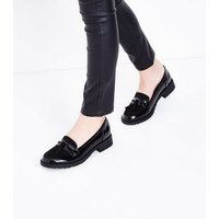 Teens Black Patent Chunky Sole Loafers New Look