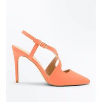 Coral Suedette Cross Strap Pointed Heels New Look