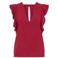 Mela Burgundy Frill Sleeve Cut Out Front Blouse New Look