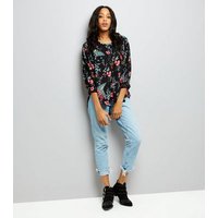 Apricot Black Floral Button Front Top New Look