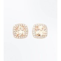 Cubic Zirconia Rose Gold Square Stud Earrings New Look