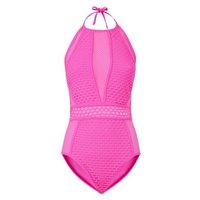 Pink Neon Mesh High Neck Swimsuit New Look