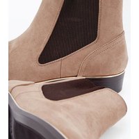 Wide Fit Light Brown Suedette Metal Trim Boots New Look