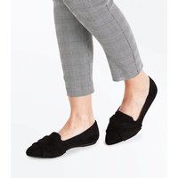 Black Suedette Twist Front Pointed Loafers New Look