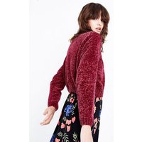 Cameo Rose Burgundy Cable Knit Chenille Jumper New Look