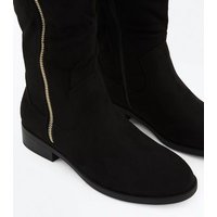 Wide Fit Black Suedette Zip Side Knee High Boots New Look